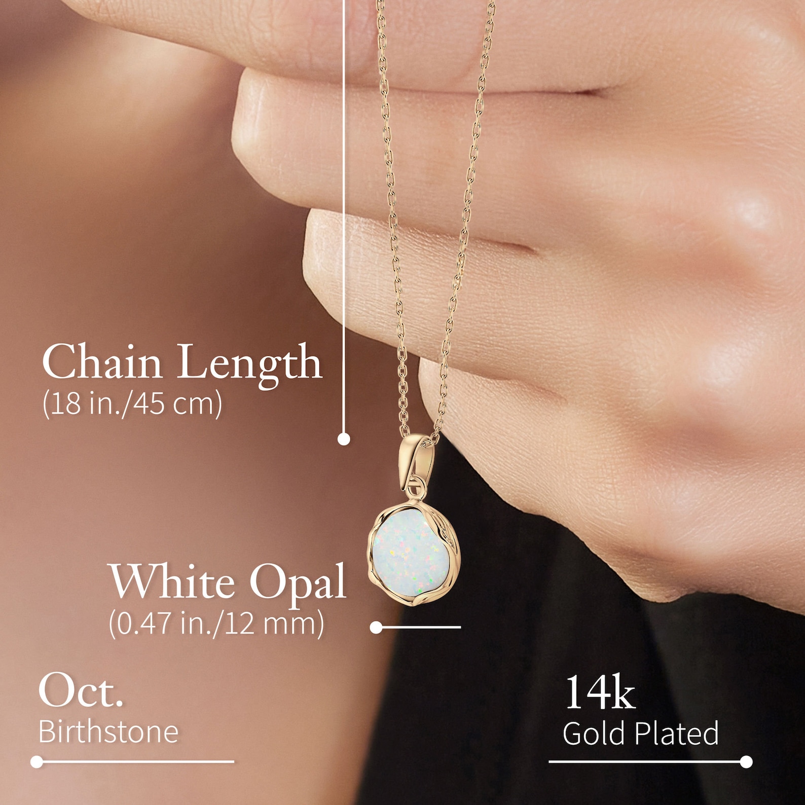 White Opal Necklace, 14K Gold Plated Silver Pendant & Necklace, 12 Mm ...