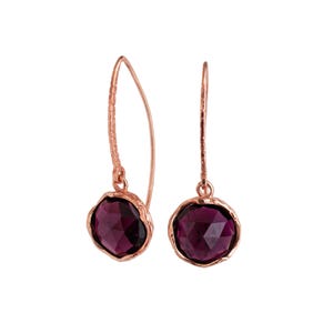 Garnet 14K Rose Gold Plated Drop Earrings • Red Stone Vintage Style Earrings • Gold Gemstone Dangle Earrings • January Birthstone Earrings