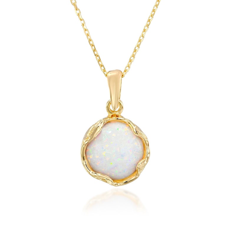 White Opal Necklace 14K Gold Plated Silver Pendant & - Etsy