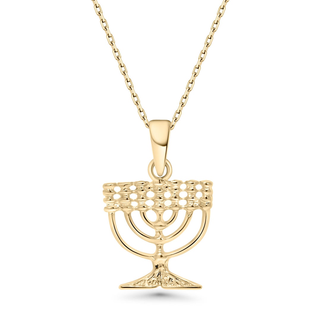 Menorah Necklace, Jewish Necklace, 14K Gold Plated Silver Necklace