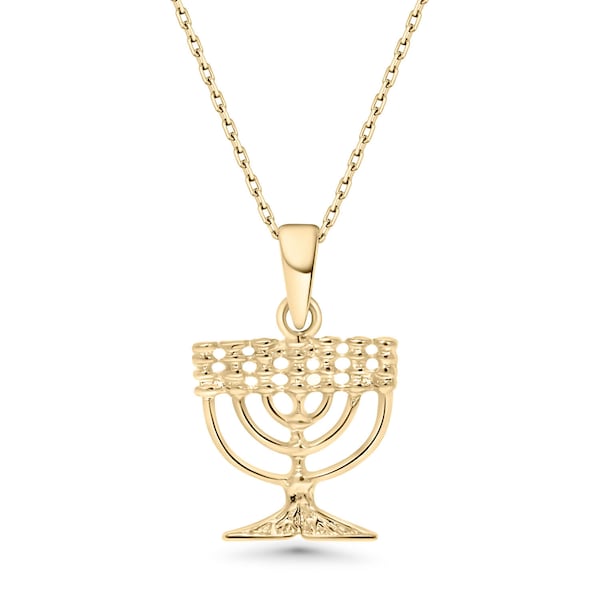 Menorah Necklace, Jewish Necklace, 14K Gold Plated Silver Necklace, Pendant Necklace, religious jewelry, Hanukkah Menorah, kabbalah jewelry