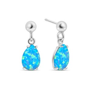 Sterling Silver Blue Opal Teardrop Earrings – Handmade October Birthstone