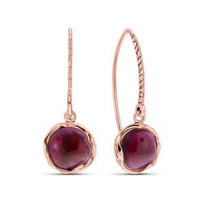 Garnet 14K Rose Gold Plated Drop Earrings • Gold Gemstone Dangle Earrings • Red Stone Vintage Style Earrings • January Birthstone Earrings
