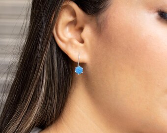 Handmade Sterling Silver Blue Opal Drop Earrings, October Birthstone