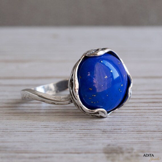 12# Genuine Lapis Lazuli Stone 925 Sterling Silver Handmade Rings