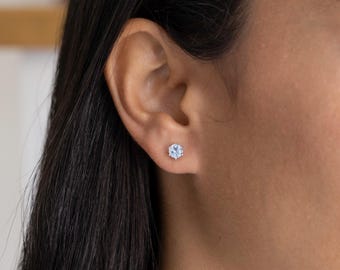 Handmade Light Blue Topaz Stud Earrings, Sterling Silver