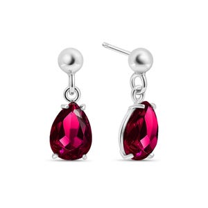 Sterling Silver Simulated Ruby Teardrop Dangle Earrings