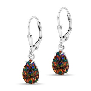 Black Opal Leverback Earrings, 925 Sterling Silver, Drop Earrings, October Birthstone, Black Opal Jewelry, Fashion Jewelry