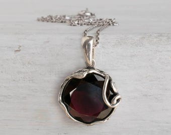 Handmade Sterling Silver Garnet Pendant Necklace, January Birthstone