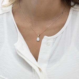 White Opal Necklace, Teardrop Opal Necklace, Gold Plated Pendant Necklace, Opal Jewelry, Gemstone Silver Necklace, Fashion Silver Jewelry