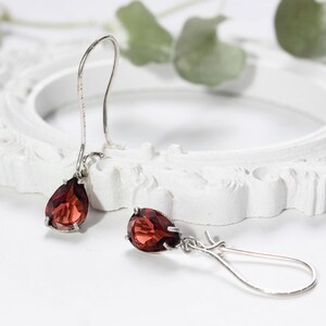 Teardrop Simulated Garnet Earrings, 925 Sterling Silver Dangle, January Birthstone