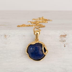 Lapis Necklace, Gold Plated Pendant Necklace, September Birthstone, 925 Sterling Silver Necklace, Vintage Style Pendant, Fashion Jewelry