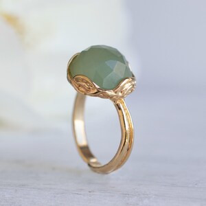 Handmade Round Jade Ring • 14K Gold Plated Sterling Silver