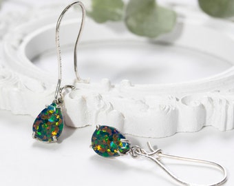 Opal Earrings, Black Opal Earrings, Teardrop Silver Earrings, Opal Jewelry, 925 Sterling Silver Earrings, Small Earrings, Fashion Jewelry