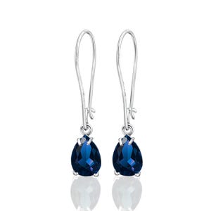 Timeless sapphire earrings in sterling silver, deep blue teardrop earrings, elegant birthstone earrings, perfect 50th birthday gift