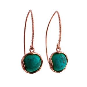 Turquoise 14K Rose Gold Plated Drop Earrings • Gold Gemstone Dangle Earrings • Turquoise Stone Vintage Style Earrings • December Birthstone