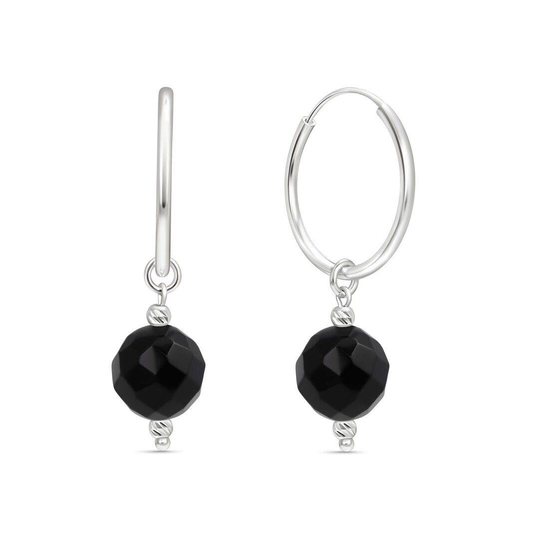 Earrings, Hoop, Small, Onyx, Contemporary, 2070