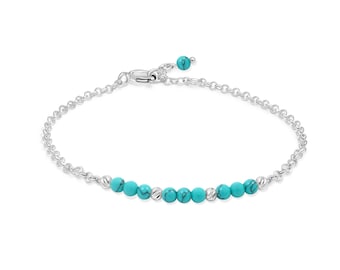 Handmade Sterling Silver Turquoise Beaded Bracelet, Adjustable Gemstone Jewelry
