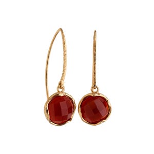 Carnelian Gold Plated Earrings, Carnelian Jewelry, Natural Birthstone, Red Gemstone Earrings, Dangle Earrings, Vintage Style Earrings