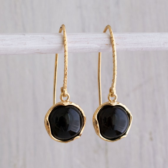 Onyx Gold Plated Earrings Onyx Jewelry Onyx Earrings | Etsy