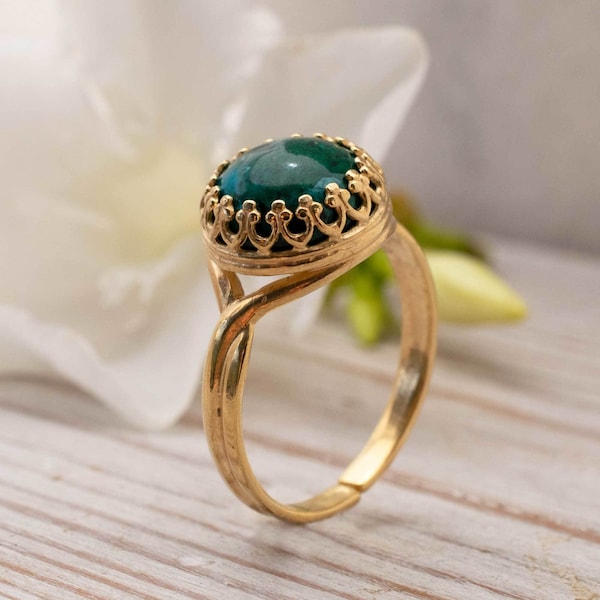 Eilat Stone Ring, Eilat Stone, Gold Plated Ring, Green Stone Ring, Handmade Ring, Adjustable Ring, Eilat Gemstone, Green Gemstone Ring