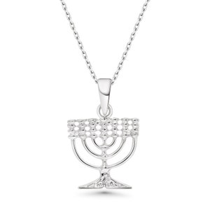 925 Sterling Silver Menorah Necklace For Women, Silver Judaica Jewelry, Jewish Jewelry, Chanuka Menorah Necklace, 45cm Dainty Cable Chain