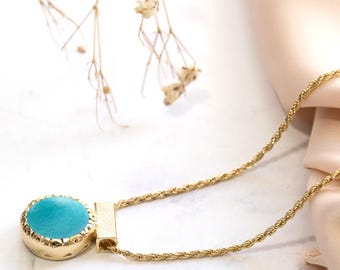 Handmade 14K Gold Plated Turquoise Necklace, Sterling Silver Pendant