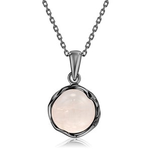 Rose Quartz Black Rhodium Necklace • 925 Sterling Silver Pendant Necklace • Natural Pink Stone Gemstone Pendant • January Birthstone