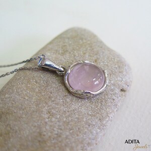 Rose Quartz Necklace, 925 Sterling Silver, 12mm Round Pendant, Light Pink Gemstone, Vintage Style, Rose Quartz Jewelry, Fashion Jewelry image 7