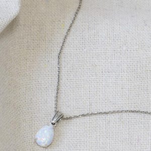 White Opal Teardrop Pendant, 925 Sterling Silver Opal Necklace, Vintage Jewelry, Small Opal Pendant, Necklaces For Women, October gemstone