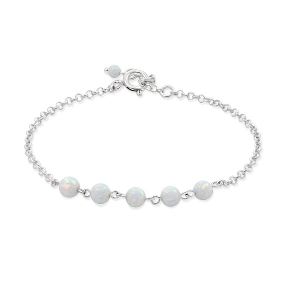 Sterling Silver White Opal Bracelet, Adjustable Bracelet, October