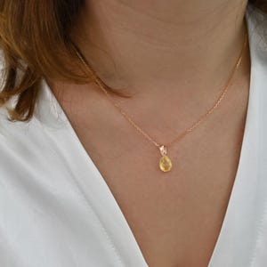 Rose Gold Plated Citrine Teardrop Necklace – November Birthstone Jewelry Gift, Yellow Gemstone Pendant, Dainty Everyday Necklace