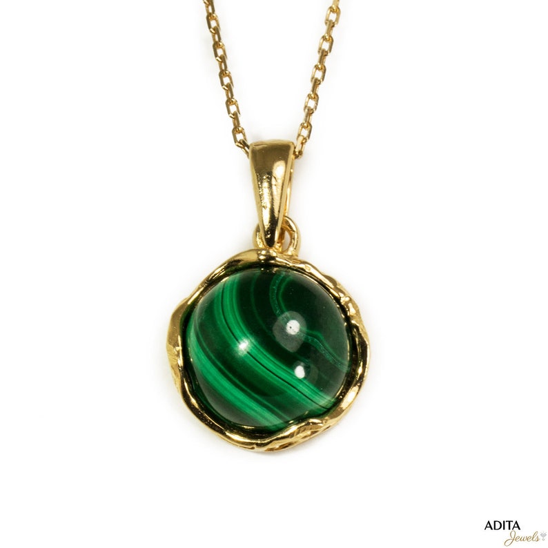 Gold Plated Silver Malachite Necklace 14K Gold Plated Vintage Etsy
