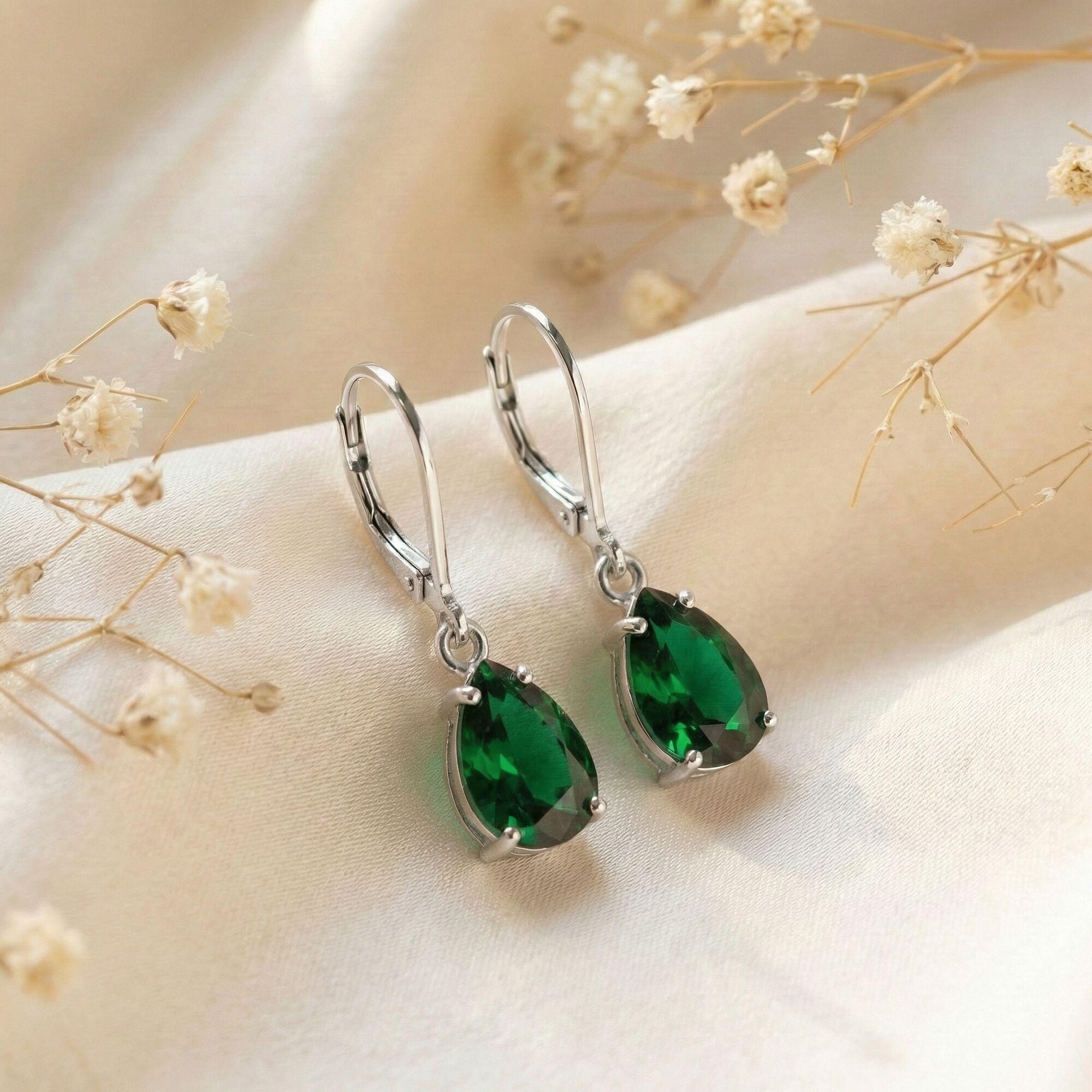 Emerald Green Earrings - Etsy Emerald Green Earrings - Etsy