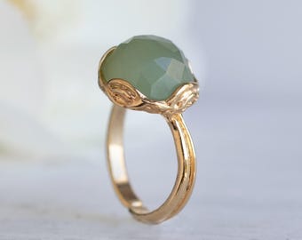 Handmade 14K Gold Plated Sterling Silver Green Jade Ring