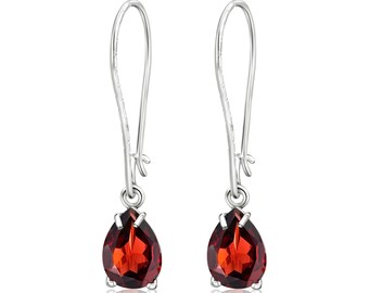 Garnet Teardrop Earrings, Red Garnet Earrings Dangle, 925 Sterling Silver Earrings, Drop Silver Earrings, Gemstone Silver Earrings, Small