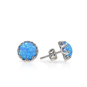925 Sterling Silver Blue Opal Studs Earrings for Women, Earrings Studs, October Birthstone Earrings, Opal Earrings, Minimalist Earrings
