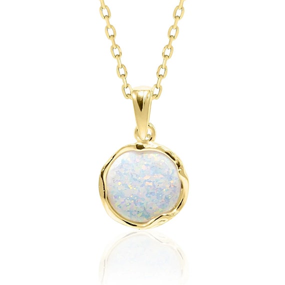 トップ Opal White Necklace, Pendant Silver Plated Gold 14K オパール