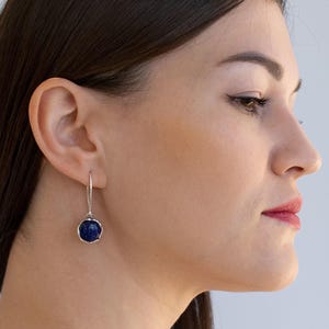 Lapis Silver Earrings, Lapis Lazuli Drop Earrings, Natural Gemstone, Dainty Drop Earrings, Silver Dangle Earrings, Vintage Style Earrings