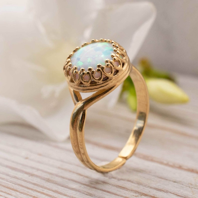 Birthstone Ring Sterling Silver or Yellow Gold Plated Silver Opal /& Diamond Ring