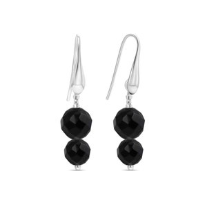 Onyx Silver Drop Earrings • July Birthstone Dangle Earrings • Black Gemstone Beaded Earrings • Dangling Silver Earrings