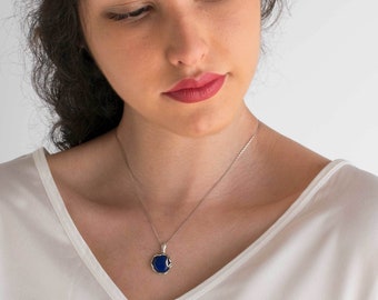 Lapis Necklace, 925 Silver Lapis Necklace, 925 Silver Pendant Necklace, Lapiz Lazuli Jewelry, Natural Lapis Lazuli Necklace, Large Pendant