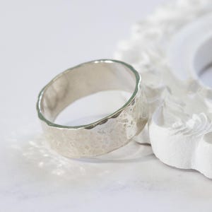 Hammered Sterling Silver Band, Textured Wide Ring, Handmade Minimalist Jewelry, Silver Statement Ring, 21st Birthday Gift for Her