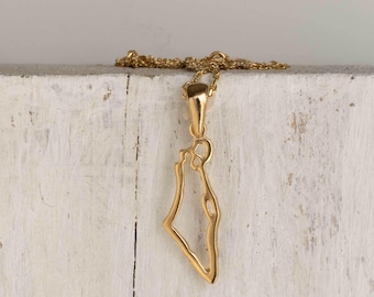 Handmade Israel Map Necklace, 14K Gold Plated Sterling Silver