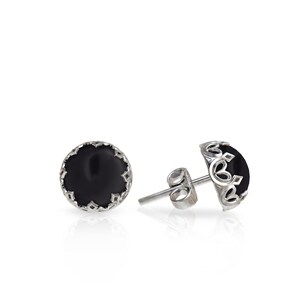 Handmade Black Onyx Sterling Silver Stud Earrings, July Birthstone