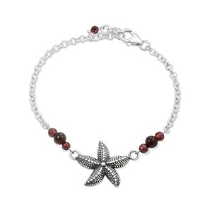 Garnet Beads Bracelet, 925 Sterling Silver, Adjustable Bracelet, Sea Star Bracelet, July Birthstone, Garnet Beads, Women's Fashion Accessory