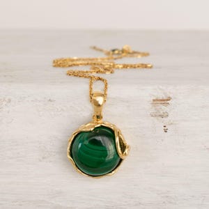 Gold Plated Malachite Necklace, Vintage Style Pendant, Malachite Jewelry, Antique Necklace, Birthstone Necklace, Necklaces For Women
