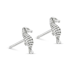 Silver Seahorse Stud Earrings, 925 Sterling Silver, Dainty Seahorse Jewelry, Pushback Earrings, Fashion Jewelry, Ocean Inspired, Gift Idea