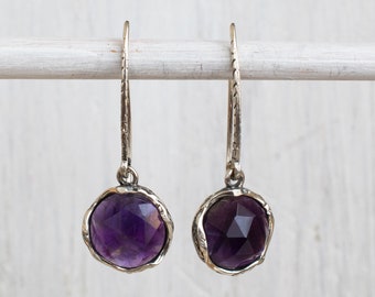 Amethyst Earrings For Women, 925 Sterling Silver, Purple Stone Earrings, Vintage Style Dangle Earrings, Gemstone Drop Earrings, Birthstone