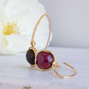 14K Gold Plated Garnet Drop Earrings For Women • 12Mm Red Stone Round Cut Dangle Earrings • Natural Garnet Gemstone Earrings